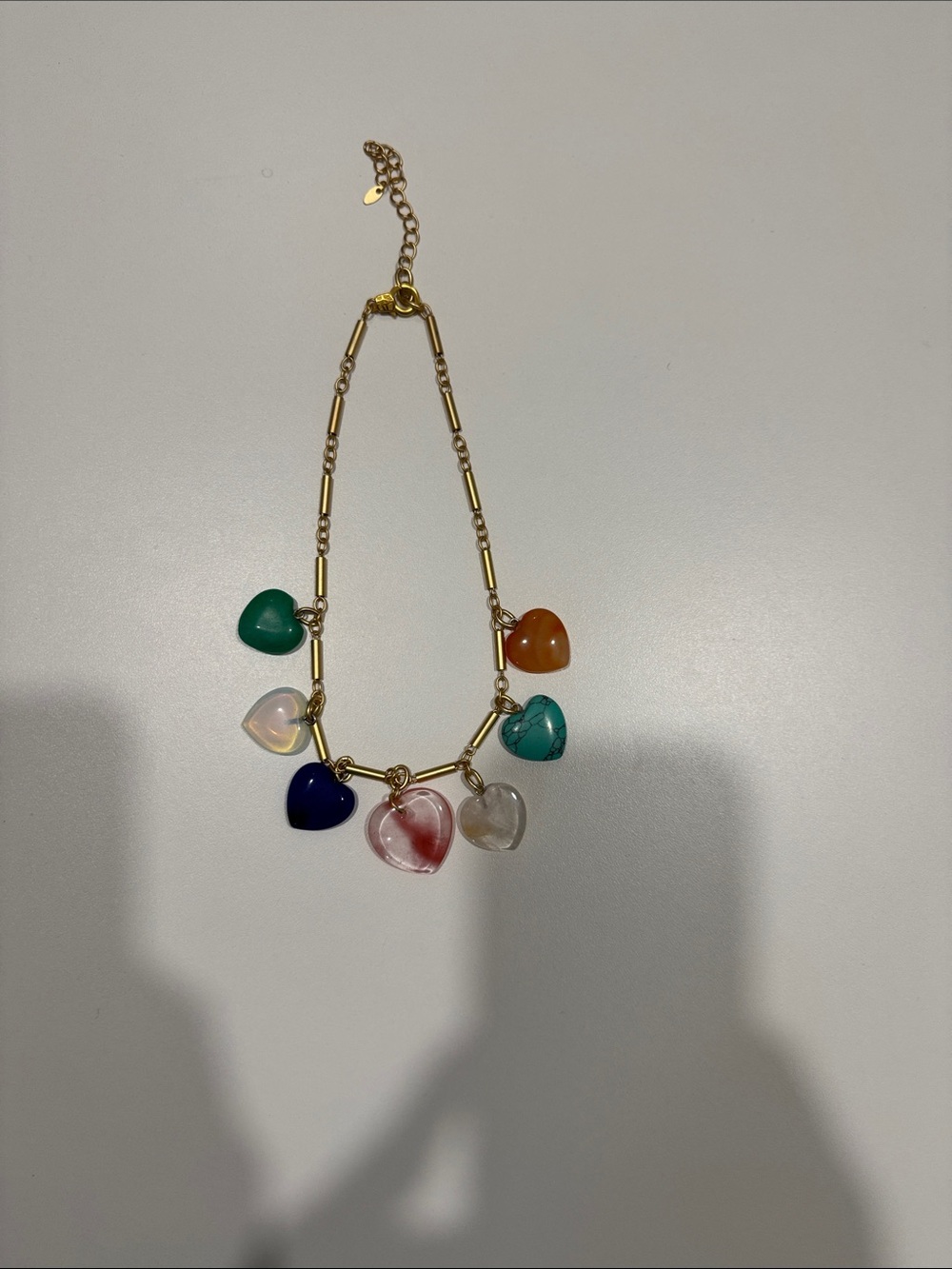 Gold Chain Necklace with Multicolor Heart Charms